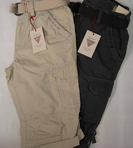 Guess Cargo Shorts, Men's Guess Cargo Shorts, Canvas White and Grey Cargo Pocket shorts denim jeans, Hamper's Jeans Toronto Ontario.