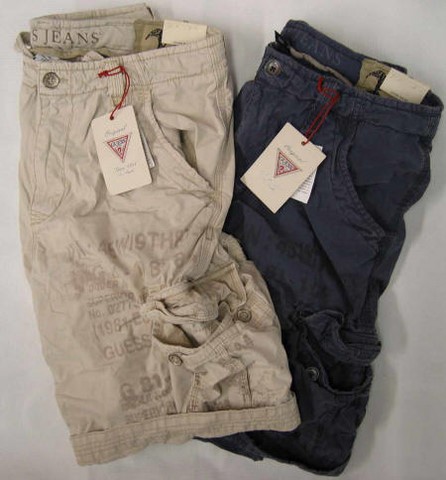 Guess Cargo Shorts, Men's Guess Cargo Shorts, Stone Beige and Indigo Navy blue Cargo Pocket shorts denim jeans, Hamper's Jeans Toronto Ontario.