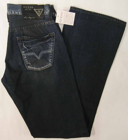 Guess Falcon denim jeans, Guess Men's Falcon denim jeans, slim fit, low rise, boot cut dark denim jeans, Hamper's Jeans Toronto Ontario.