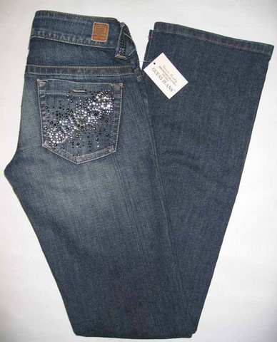 Guess Rhinestone Cocktaile Jean, GUESS Ladies Rhinestone Cocktaile jeans Stretch, low rise, boot cut, in Blue with light sand blast, Hamper's Jeans Toronto Ontario.