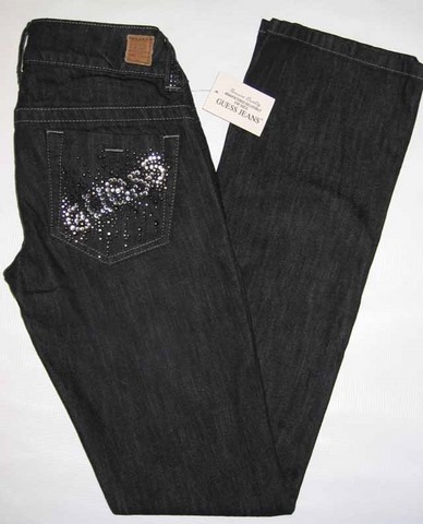 Guess Rhinestone Cocktaile Jean, GUESS Ladies Rhinestone Cocktaile jeans Stretch, low rise, boot cut, in Blue with light sand blast, Hamper's Jeans Toronto Ontario.