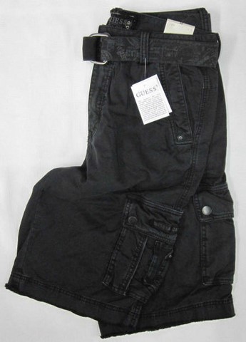 Guess Cargo Shorts, Men's Guess Cargo Shorts, Guess Cargo pocket black belted shorts denim jeans, Hamper's Jeans Toronto Ontario.