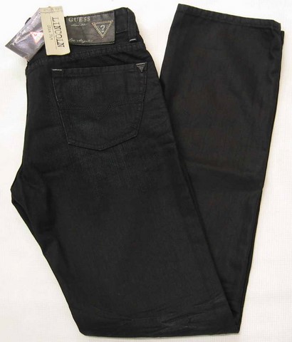 Guess Lincoln denim jeans, Men's Guess Lincoln slim fit, low rise, straight leg dark blue black denim jeans, Hamper's Jeans Toronto Ontario.