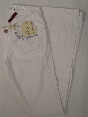 Guess Starlet denim jeans, Guess Ladies Starlet stretch, white rhinestone slim fit, low rise, straight leg denim jeans, Hamper's Jeans Toronto Ontario.