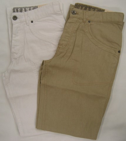 Guess Linen jeans pant, Guess white and Light Khaki Men's Pants, Relaxed fit, straight leg, Hamper's Jeans Toronto Ontario.