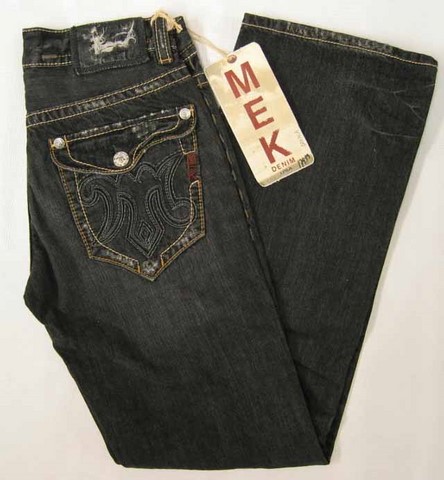 Mek Oaxaca denim jeans, Men's Mek Oaxaca black relaxed fit, boot cut, logo flap back pockets denim jeans, Hamper's Jeans Toronto Ontario.