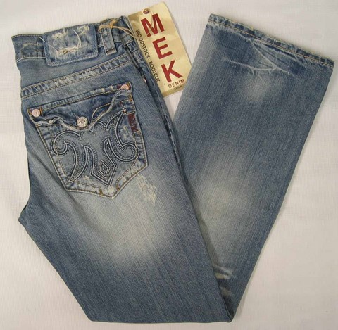 Mek Woodstock denim jeans, Men's Mek Woodstock relaxed fit, boot cut, logo flap back pockets denim jeans, Hamper's Jeans Toronto Ontario.