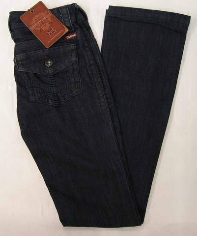 Moto Underground denim jeans, Ladies Moto Underground stretch boot cut flap pocket dark denim jeans, Hamper's Jeans Toronto Ontario.