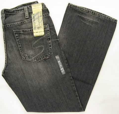 Silver Grayson denim jeans, Men's Silver Grayson denim jeans, low boot cut, stone wash worn look black jeans, Hamper's Jeans Toronto Ontario.