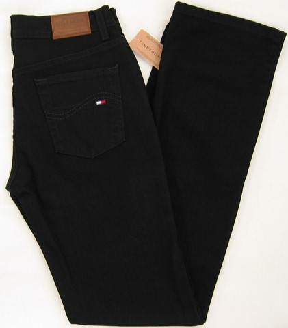 Tommy Hilfiger Euro denim jeans, Tommy Hilfiger ladies stretch Euro straight leg, jet black denim jeans, Hamper's Jeans Toronto Ontario.