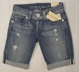 Guess Short denim jeans, ladies Guess stretch shorts, low rise, slim fit denim jeans, Hamper's Jeans Toronto Ontario.