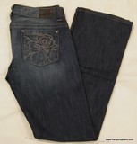 Guess Daredevil jeans, Guess boot cut Daredevil jeans, heartbreaker no silicone wash with rhinestone treatments front and back , Hamper's Jeans Toronto Ontario.