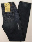 Silver Suki denim jeans, Ladies Silver Suki stretch, mid rise, slim leg dark blue denim jeans, Hamper's Jeans Toronto Ontario.